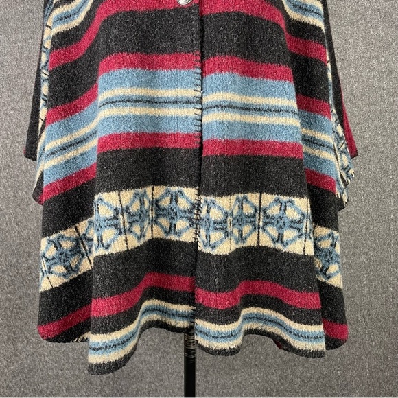 Vermont Country Store Wool Hooded Poncho Jacket Aztec Western Stripe Cabin S/M - Picture 4 of 13